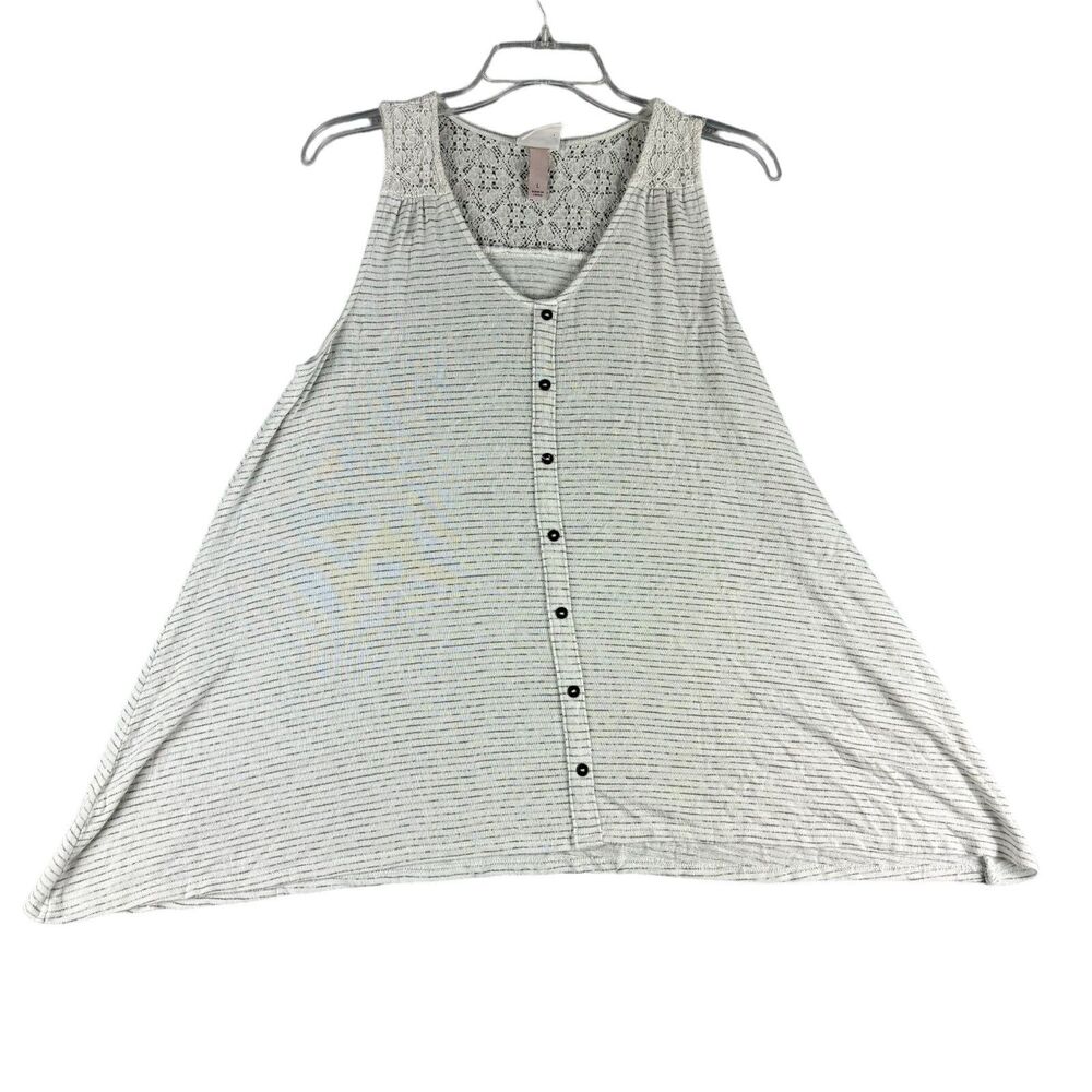 Knox Rose Top Womens Large Gray Sleeveless Boho Stretch Summer Button Up V-Neck
